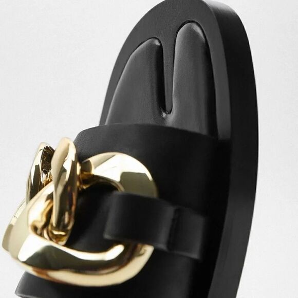 ZARA CHAIN TRIM LOW HEELED SANDALS - Picture 11 of 12